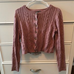 pink button up cropped cardigan